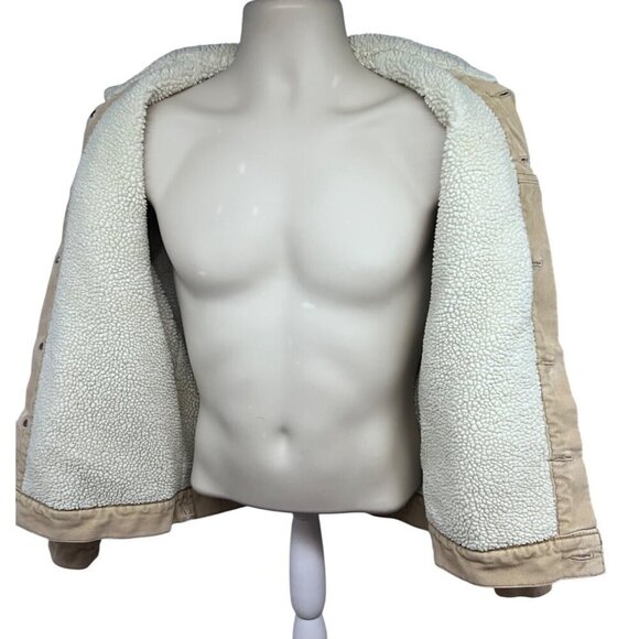 Levis Mens Tan Corduroy Button Up Trucker Jacket Small Sherpa Lined Flap Pockets - Picture 4 of 8
